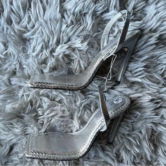 Good American silver square toe high heel sandals women's shoe size 9.5 - Picture 7 of 11